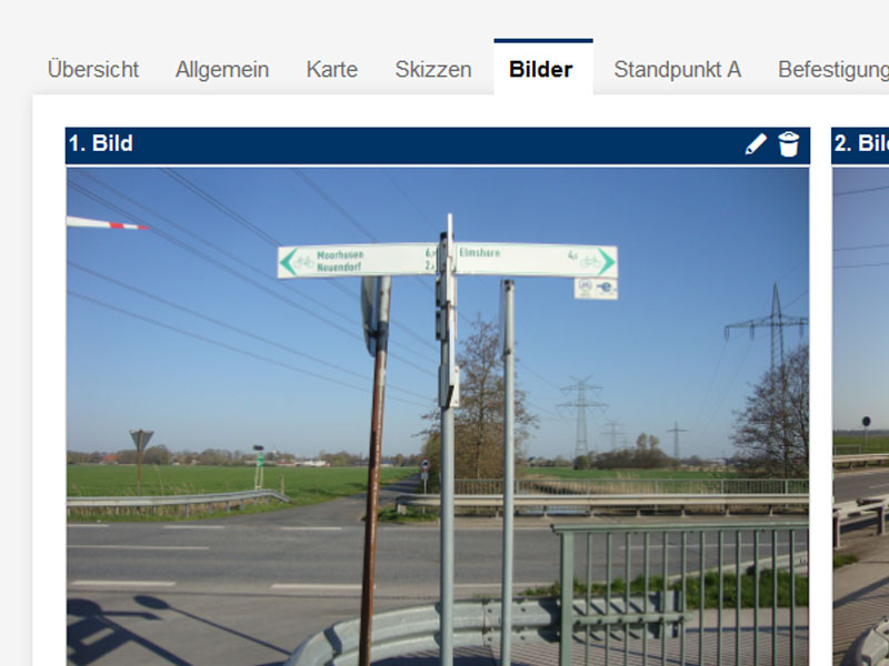 Standortfotos im digitalen Online-Schilderkataster werden so aufgenommen, dass der Schilderstandort und die Ausrichtung genau zu erkennen sind. Diese Funktion ist bei der Abstimmung der Standorte als auch bei der Gel&auml;ndearbeit sehr hilfreich.